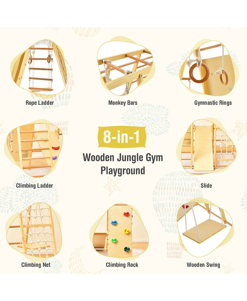 8-in-1 Wooden Jungle Gym Playset with Slide and Monkey Bars