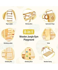 8-in-1 Wooden Jungle Gym Playset with Slide and Monkey Bars
