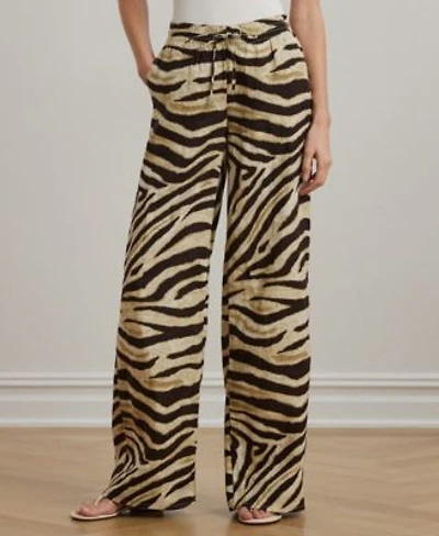 Lauren Ralph Lauren Womens Zebra Print Linen Wide Leg Pants Xs 3x