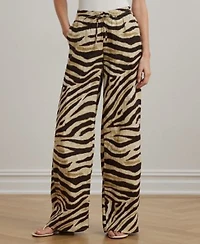Lauren Ralph Lauren Womens Zebra Print Linen Wide Leg Pants Xs 3x