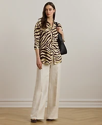 Lauren Ralph Petite Relaxed-Fit Zebra-Print Linen Shirt