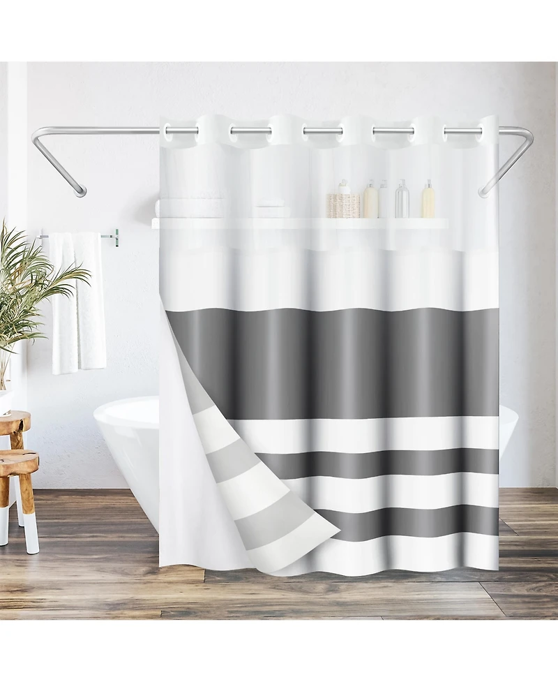 Americanflat 72x75 Hookless Shower Curtain - Abstract Shower Curtain with Sheer Panel, Snap-In Liner