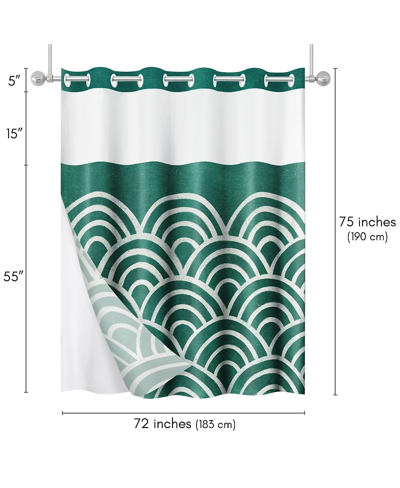 Americanflat 72x75 Hookless Shower Curtain - Abstract Green White Shower Curtain with Sheer Panel, Snap-In Liner, and Grommets - 100% Polyester