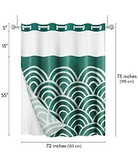 Americanflat 72x75 Hookless Shower Curtain - Abstract Green White Shower Curtain with Sheer Panel, Snap-In Liner, and Grommets - 100% Polyester