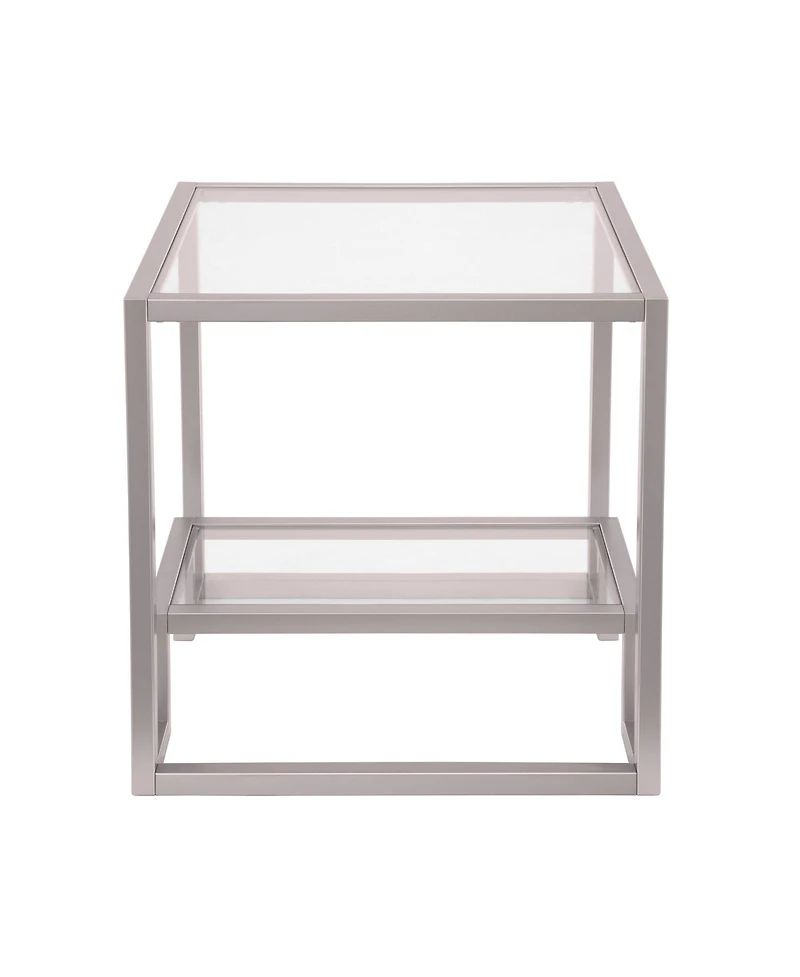 Modern Square End Table – 22" Glass Top with Durable Steel Frame and Shelf