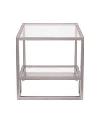 Modern Square End Table – 22" Glass Top with Durable Steel Frame and Shelf