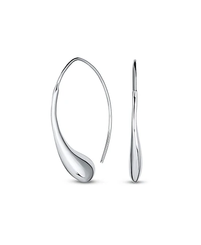 Bling Jewelry Minimalist Simple Polished Shiny Elongated Puff Teardrop Rain Drop Threader Earrings Sterling Silver