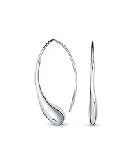 Bling Jewelry Minimalist Simple Polished Shiny Elongated Puff Teardrop Rain Drop Threader Earrings Sterling Silver