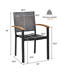 Gymax 2PCS Stackable Patio Wicker Dining Chair Rattan Armchair Outdoor Yard