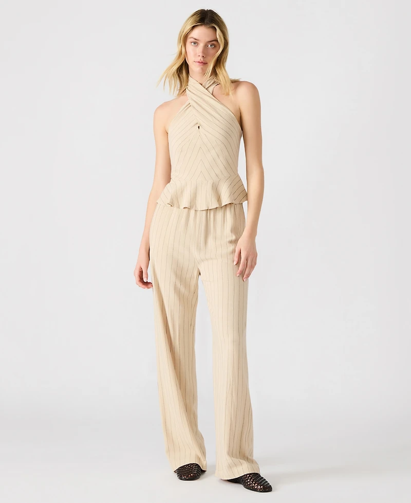 Steve Madden Women's Kosta Striped Halter Peplum Top