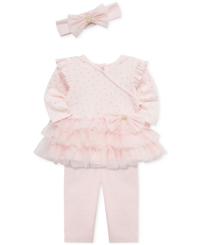 Little Me Baby Girls Dot Shine Tutu Top, Leggings & Headband, 3 Piece Set