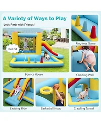 Inflatable Bounce House 7-in-1 Bouncy Castle with Slide and Tunnel with 480W Blower