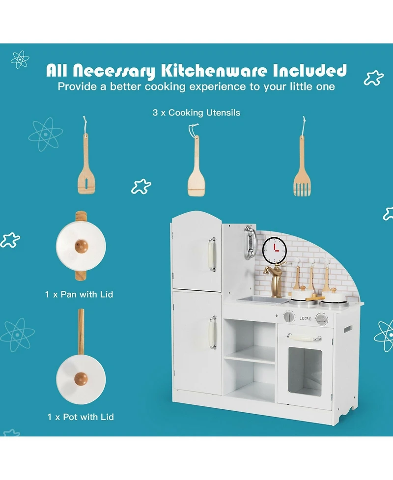 Kids Kitchen Playset Pretend Play Cooking Set with Vivid Faucet and Telephone
