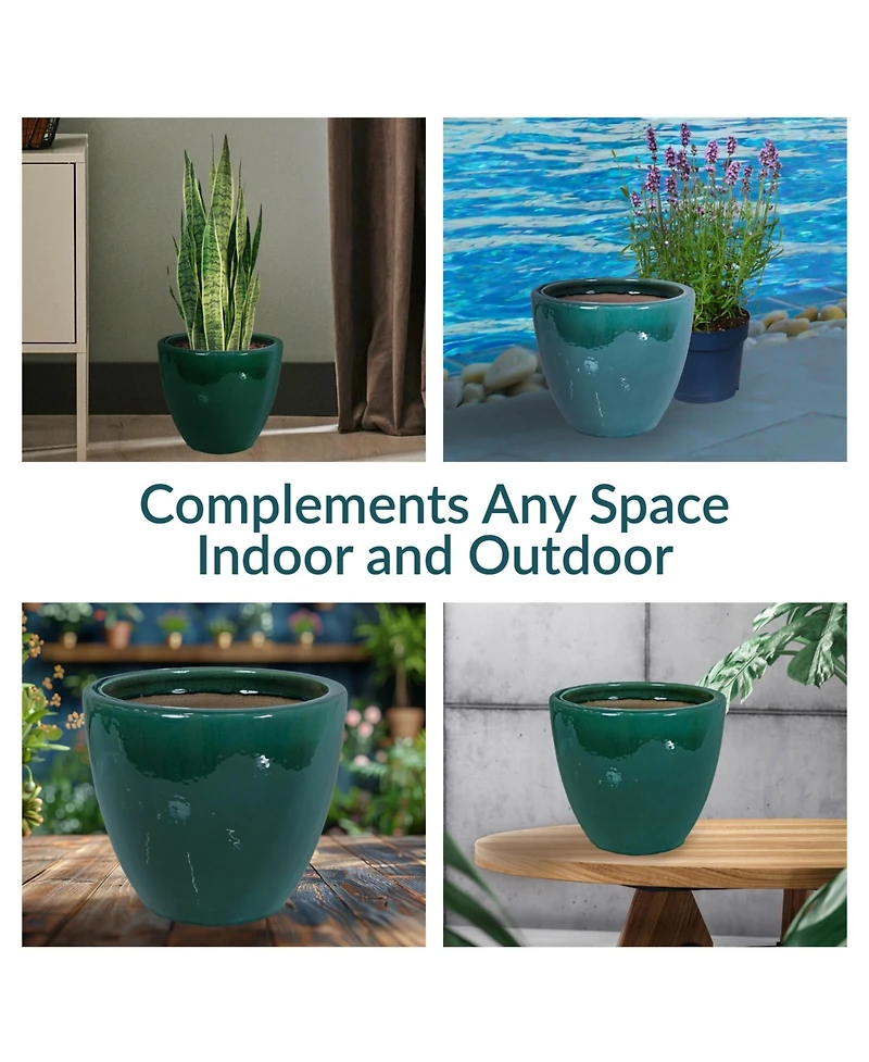 Resort Outdoor/Indoor High-Fired Glazed Uv- and Frost-Resistant Ceramic Flower Pot Planter with Drainage Holes