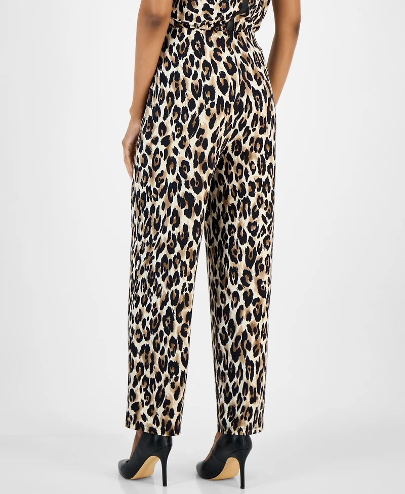 Ak Anne Klein Petite Printed High Rise Wide Leg Pants