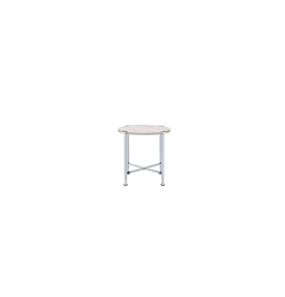 Contemporary Round End Table – Manufactured Wood and Metal Design