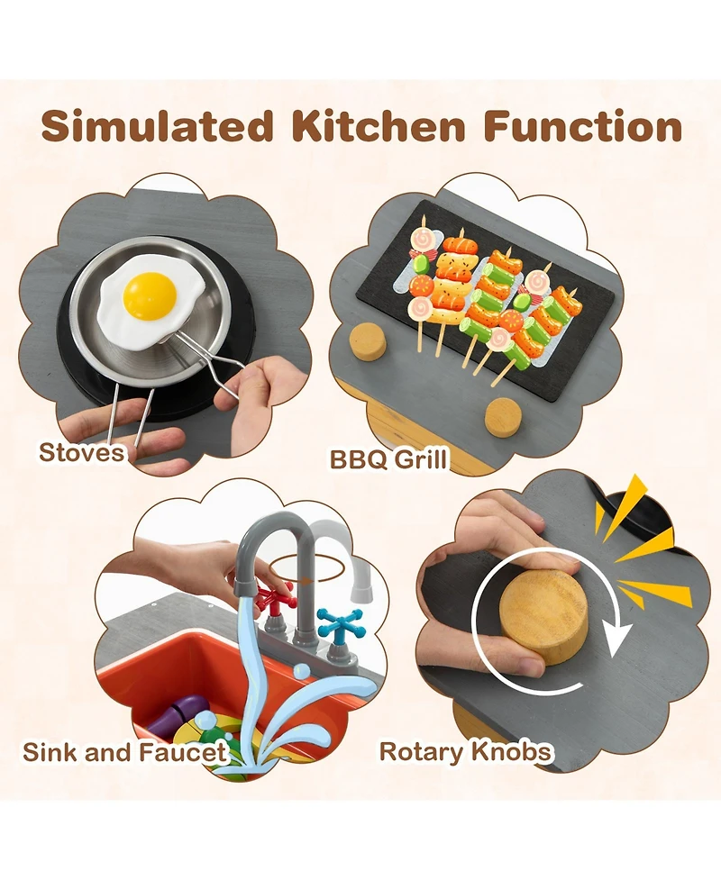 Wooden Sandbox Kids Sand Pit with Kitchen Playset Accessories for 3-8 Years Old