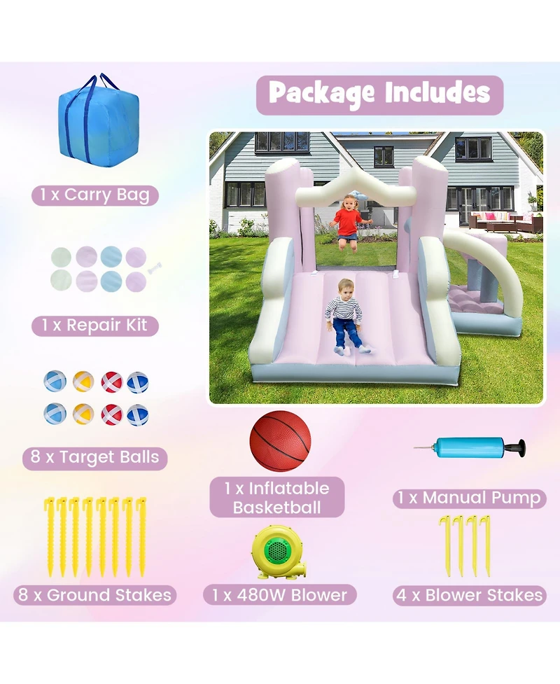 Kids Bounce House with Slide and 2 Boxing Columns Bouncy Castle for Party with 480W Blower