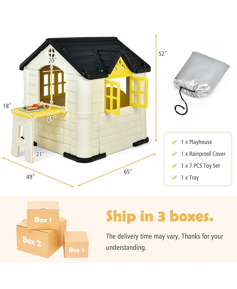 Kid's Playhouse Pretend Toy House For Boys and Girls 7 Pieces Toy Set