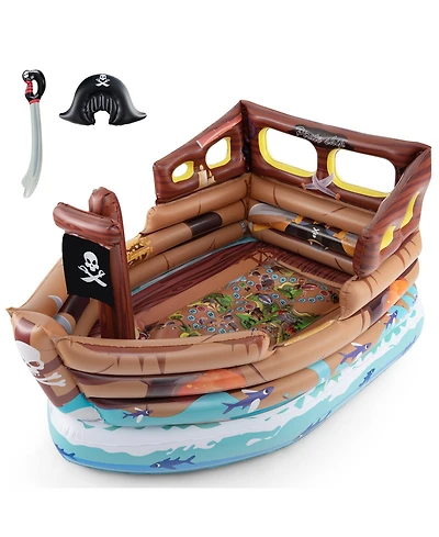 Inflatable Pirate Ship Playhouse with Built-in Motor and Inflatable Toy Sword