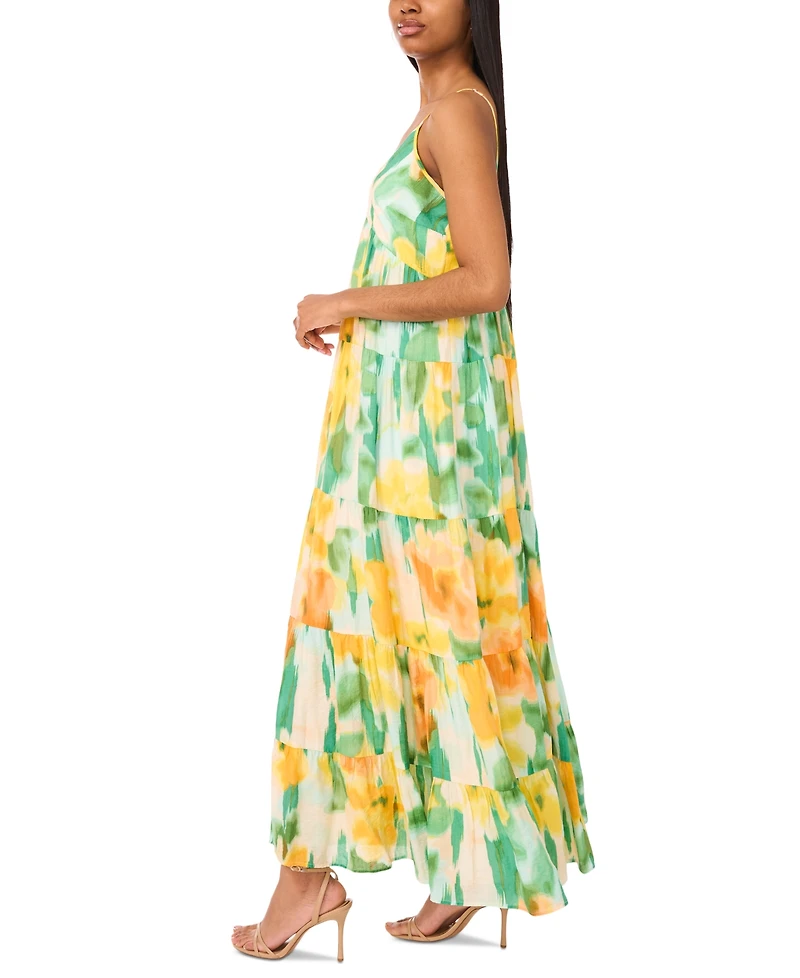 Msk Women's Printed Sleeveless Tiered Maxi Dress