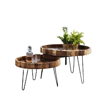 Stylish Solid Wood and Iron Round End Tables for Contemporary Spaces