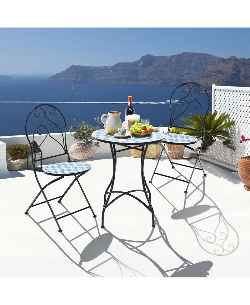 Gymax Set of 2 Folding Patio Bistro Chairs Mosaic Chairs Outdoor Dining Chairs