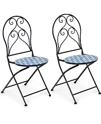 Gymax Set of 2 Folding Patio Bistro Chairs Mosaic Chairs Outdoor Dining Chairs