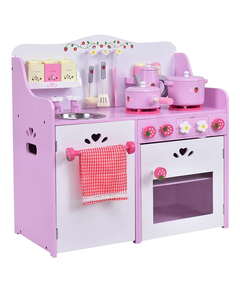 Kids Wooden Kitchen Toy Strawberry Pretend Cooking Playset