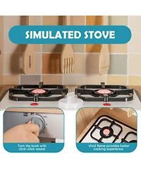 Wooden Kids Pretend Kitchen Playset Cooking Play Toy with Utensils and Sound