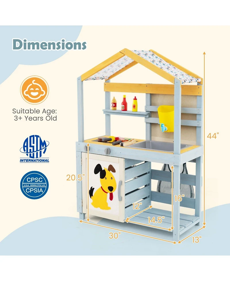2 in 1 Wooden Mud Kitchen with Removable Water Box and Storage Bag