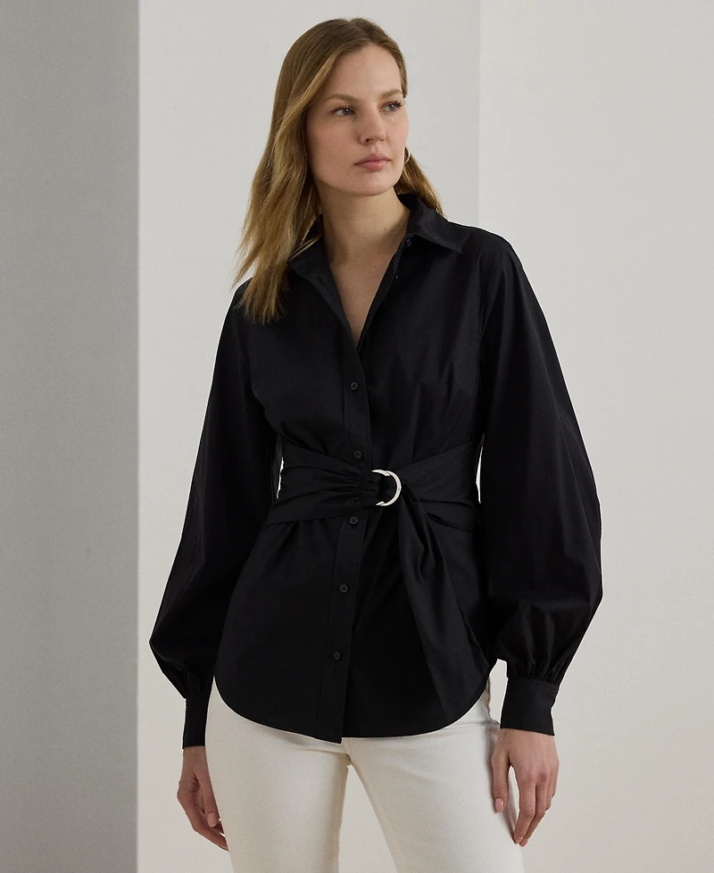 Lauren Ralph Women's Tie-Front Cotton-Blend Shirt