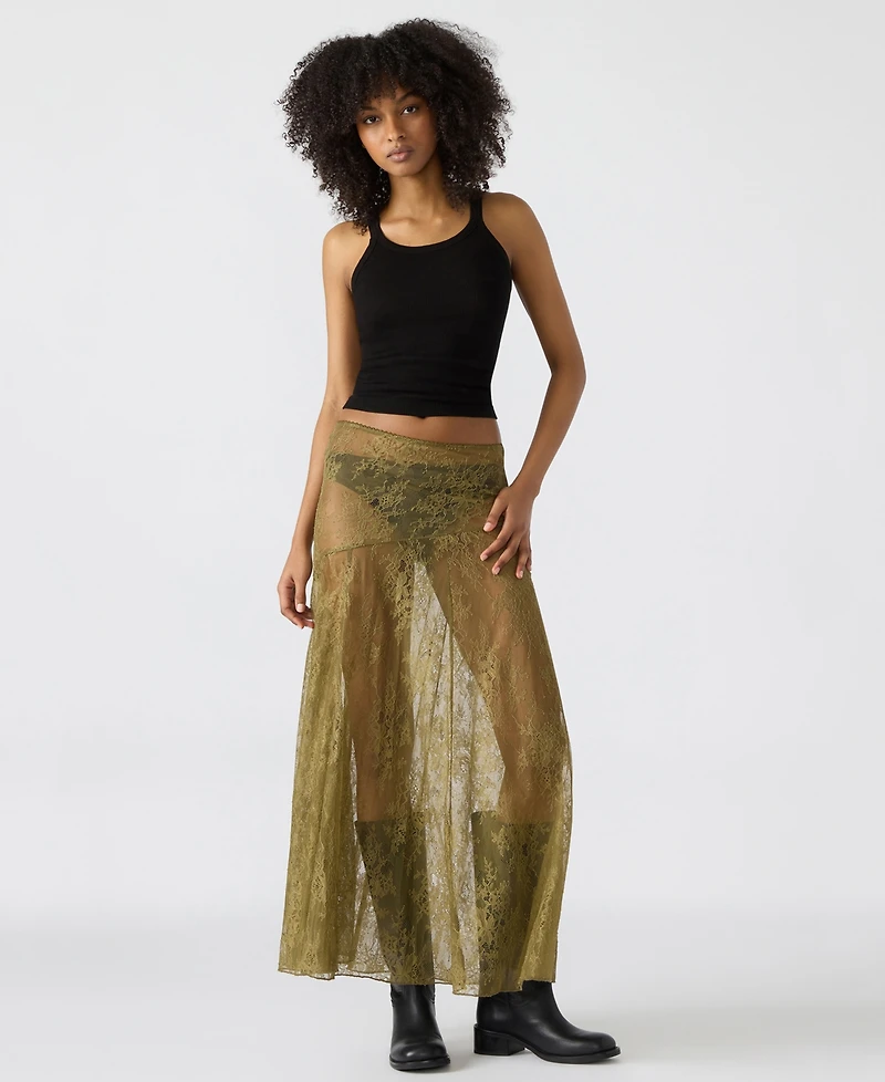 Steve Madden Women's Veera Sheer Lace Maxi Skirt