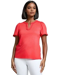 Jones New York Women's Drapey Split-Neck Short-Sleeve Top