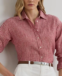 Lauren Ralph Women's Relaxed-Fit Striped Linen Shirt