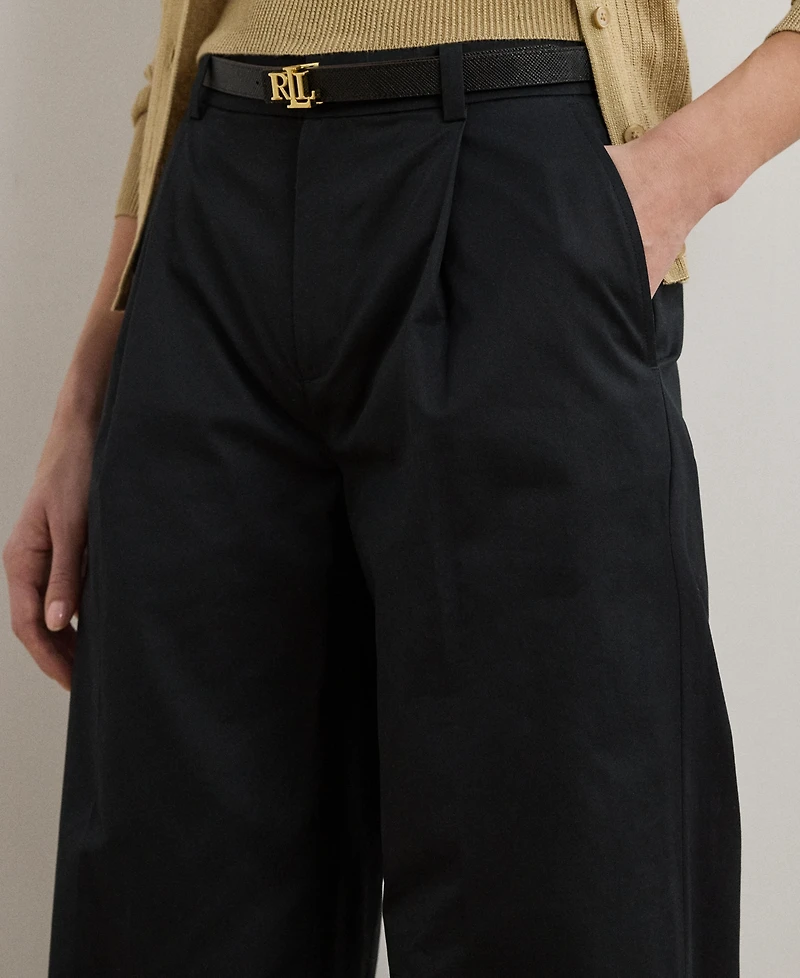 Lauren Ralph Women's Pleated Cotton Twill Wide-Leg Pants