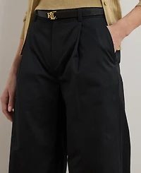 Lauren Ralph Women's Pleated Cotton Twill Wide-Leg Pants