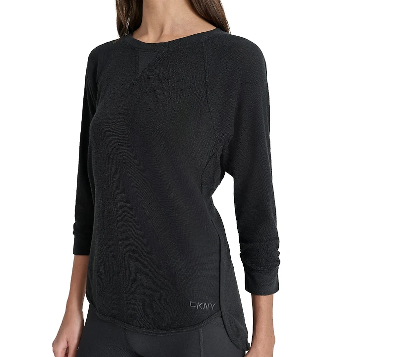 Dkny Women's Mini Slub Waffle Three Quarter Sleeve T-Shirt