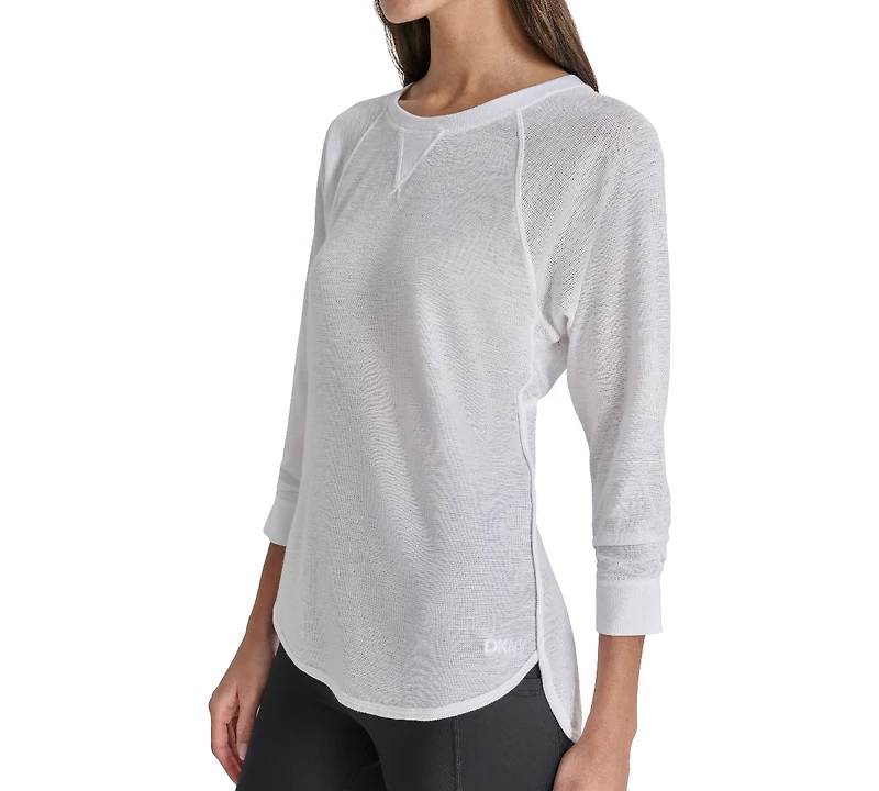 Dkny Women's Mini Slub Waffle Three Quarter Sleeve T-Shirt