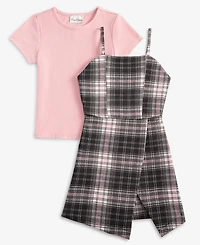 Rare Editions Big Girls Rib T-Shirt & Plaid Shorts Jumper, 2 Piece Set