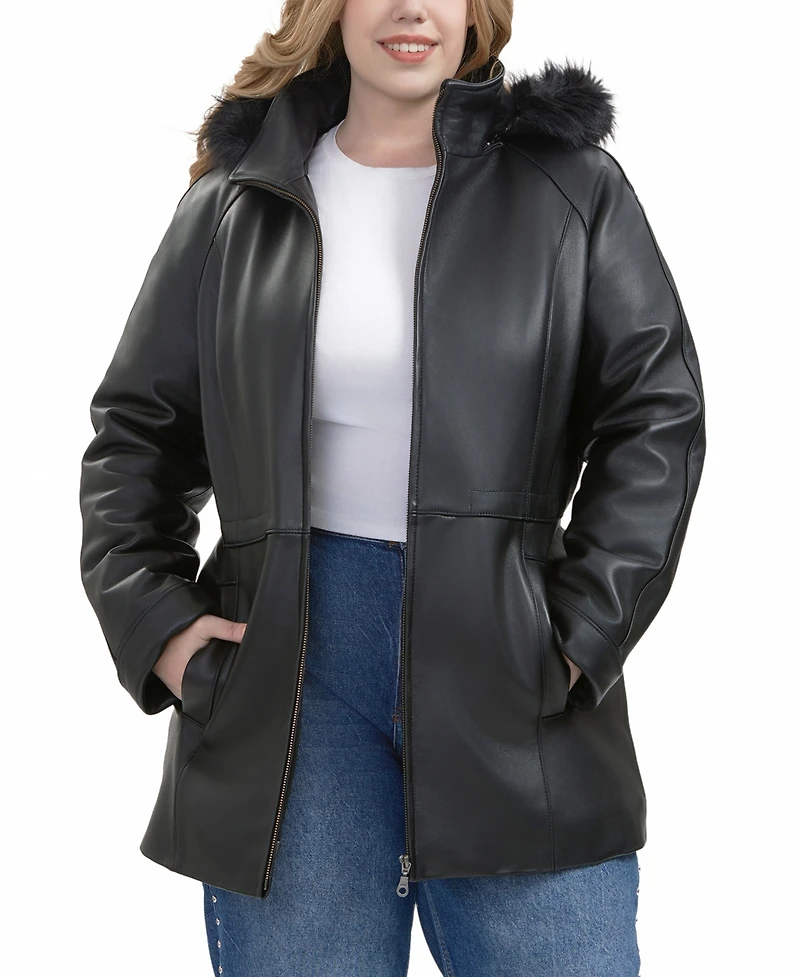 Bgsd Plus Uzima Leather Hooded Parka Coat