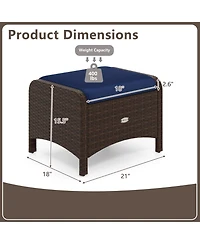 2 Pieces Outdoor Patio Pe Wicker Ottomans with Removable Cushions-Navy