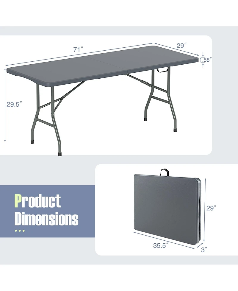6 ft Portable Folding Table 350 Lbs Fold-in-Half Table with Hdpe Tabletop