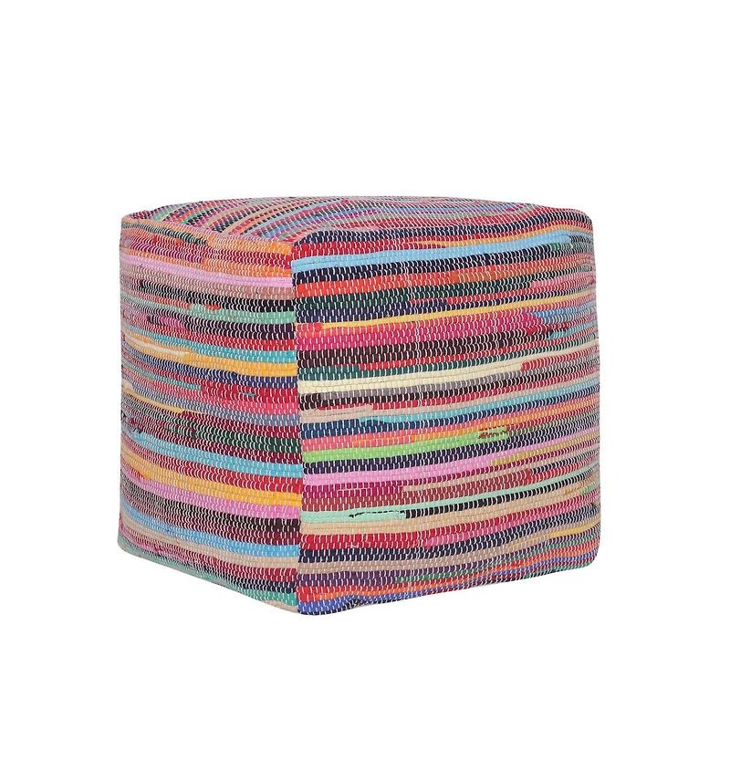 Cotton Cube Striped Pouf Ottoman for Living Room and Bedroom