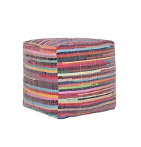 Cotton Cube Striped Pouf Ottoman for Living Room and Bedroom
