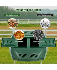 43 Gallon Rotating Compost Bin Barrel with Dual Chamber and Sliding Doors-Green