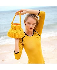 Petite Naga Macrame Vessel Basket Bag in Butter Yellow