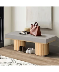Modern Boucle Upholstered Bench with Chunky Round Wood Legs, Accent Seating for Bedroom, End of Bed, Living Room, or Entryway-The Pop Home