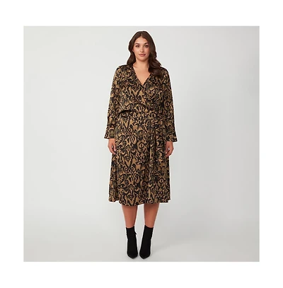 Estelle Serenity Satin Neutral Black Beige Midi Wrap Dress