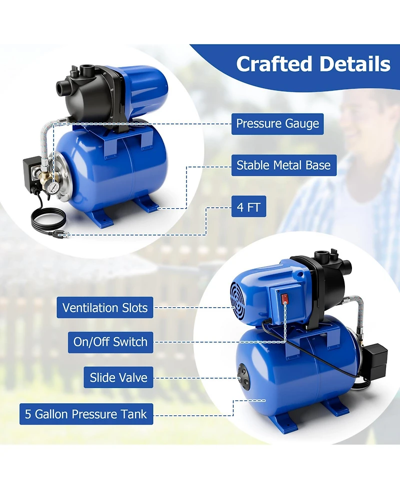 1200 W Garden Water Pump Shallow Well Pressurized Irrigation